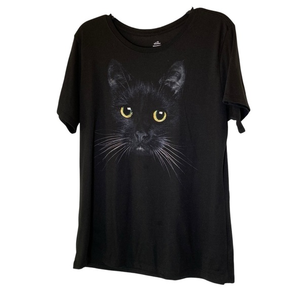 Black Cat Face Women's size Large (12-14) Short sleeve T-Shirt Clothing - Picture 2 of 6